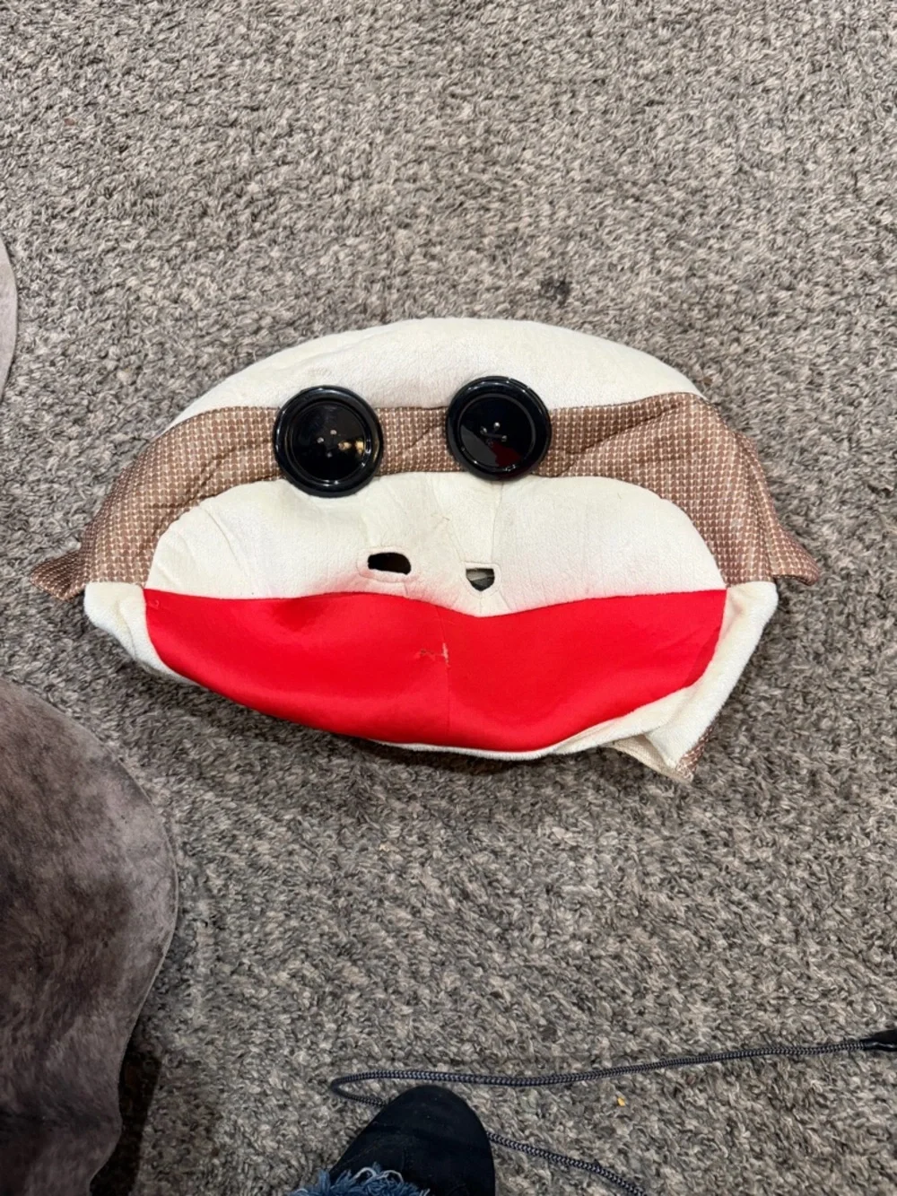 Halloween Mask, sock monkey with Large Button Eyes